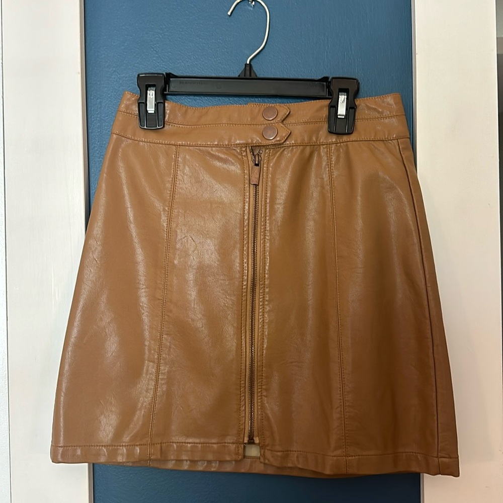 Brown Faux Leather High Waisted Skirt